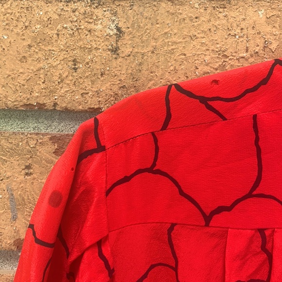 Vintage Red Silk Dress Size Medium or Large pattern Retro Size 10 Shift 80's 90' - Picture 7 of 13